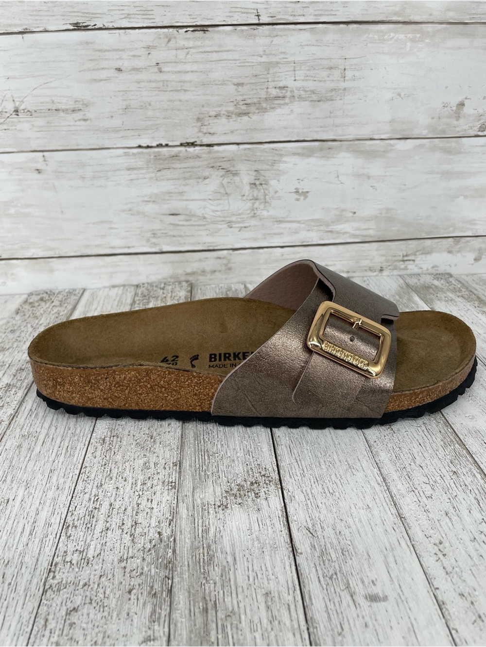 Birkenstock Madrid Big Buckle Metallic Taupe Sandals Size 42 Narrow - Picture 3 of 7